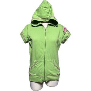 Twisted Heart Lime Green Short Sleeve Heavy Stitched Appliquéd Hoodie Medium